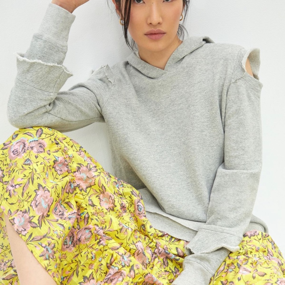 Ruffled Cold-Shoulder Distressed Hoodie w/cut outs from Wilt via ANTHROPOLOGIE